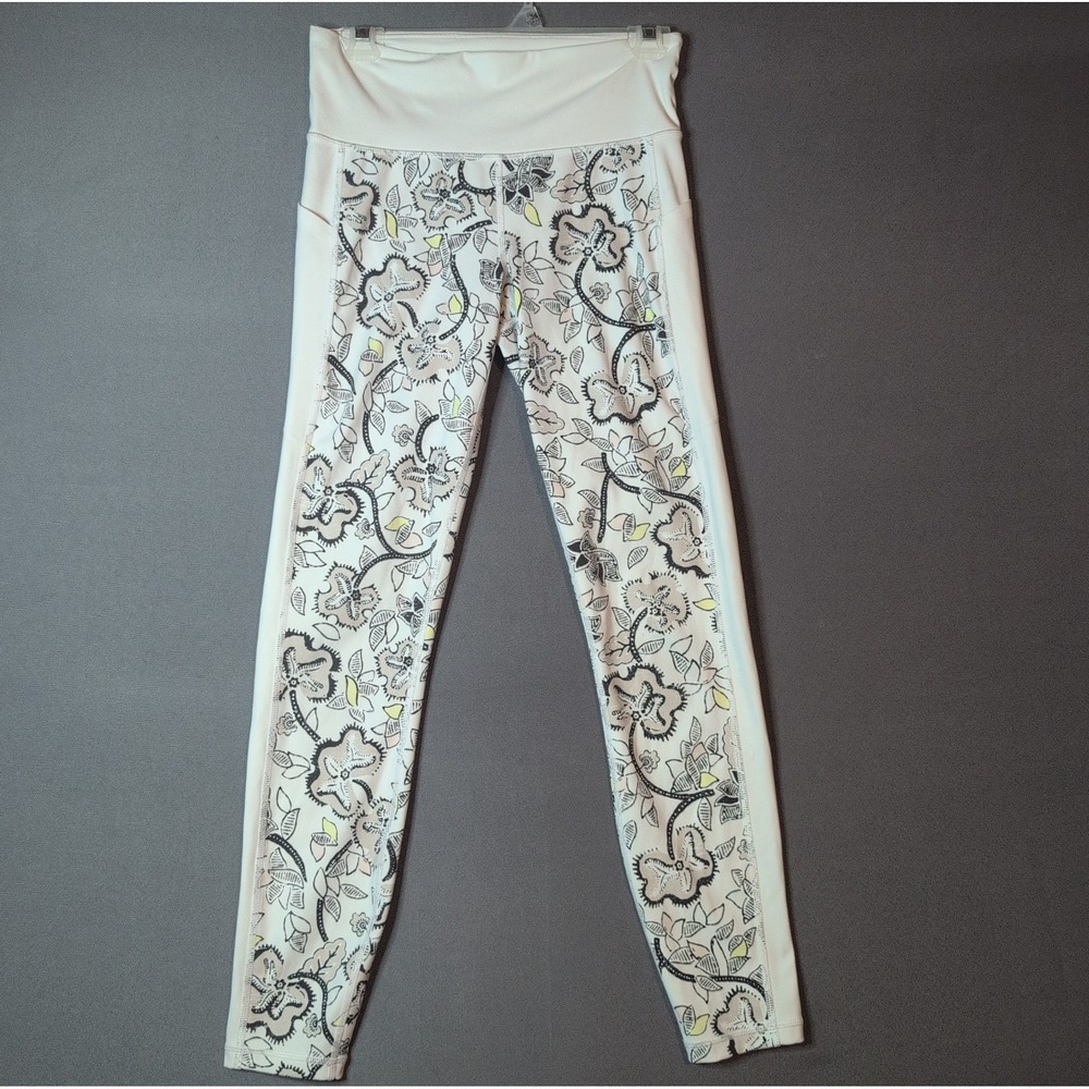 Athleta Women’s High-Rise Ankle Leggings White Black Floral Pockets Size ST